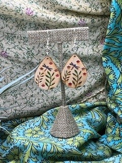 Hand Painted Wooden Teardrop Earrings