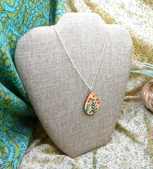 Hand Painted Wooden Teardrop Necklace