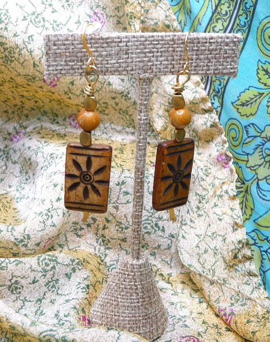 Carved Wooden Floral Earrings