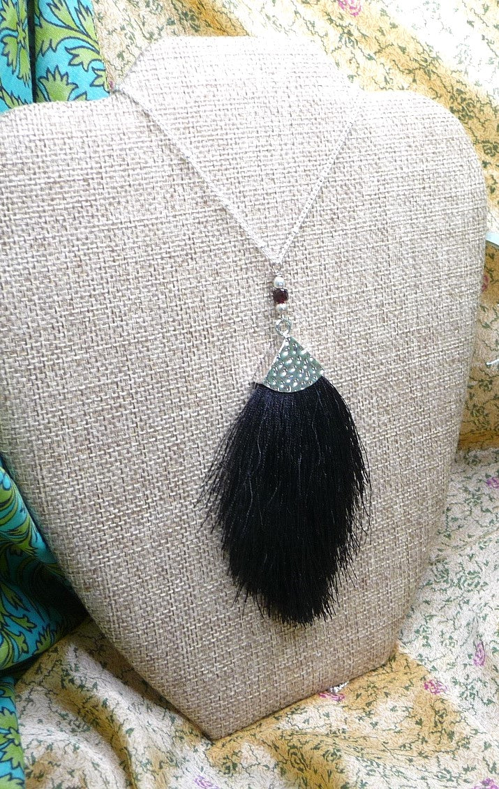 Black and Silver Tone Tassel Necklace