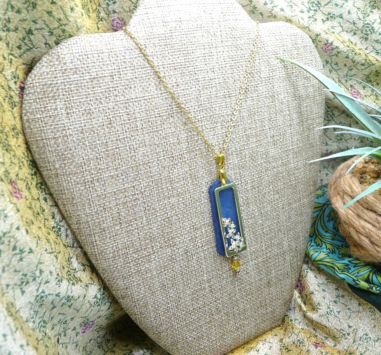 Blue Suede and Gold Tone Necklace