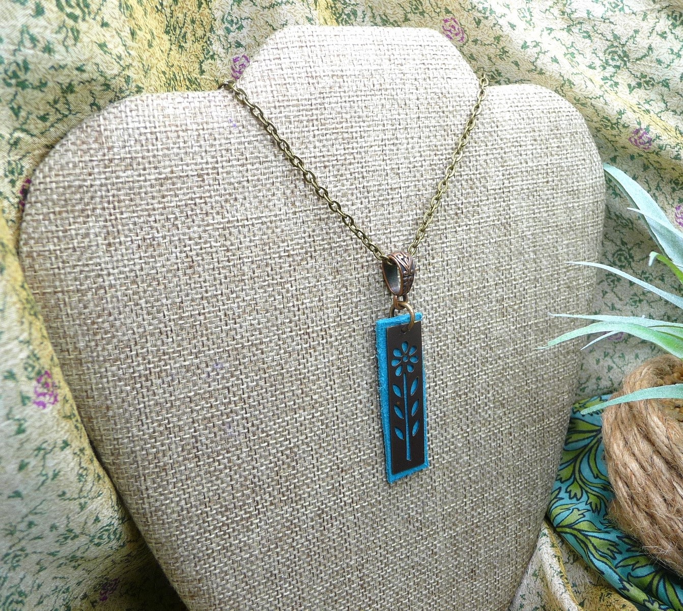 Teal Suede and Copper Pendant