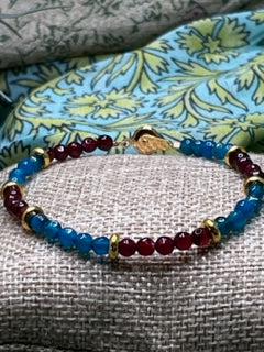 Teal Red and Gold Small Beaded Bracelet